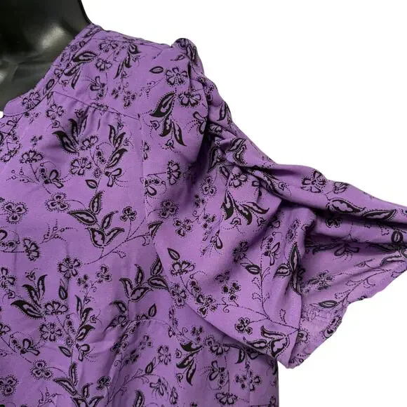 Torrid Harper Georgette Ruched Short Sleeve Blouse Purple Floral Size 2 - Picture 5 of 8